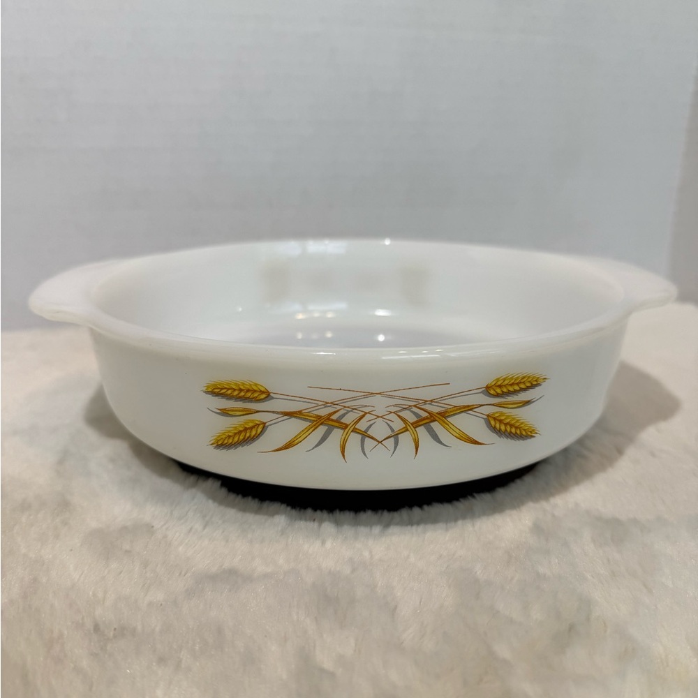 Vintage milk glass bakeware, Anchor Hocking Fire King  “Golden Wheat” pattern